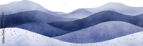 watercolor background deep navy and pale lavender texture on paper. A minimalist curve of sand dunes with tiny stars