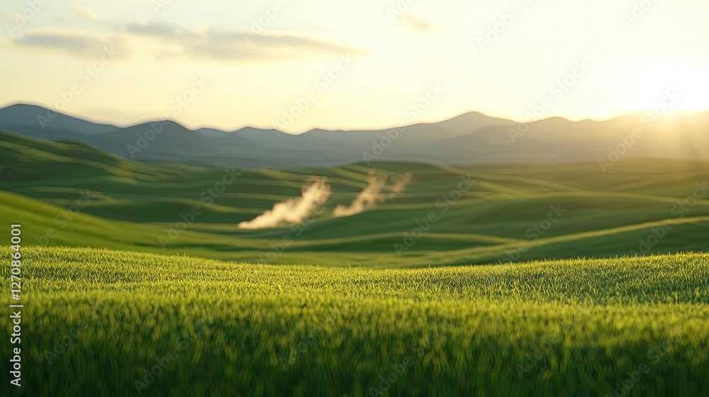 Volcanic landscapes concept. Serene fields with rolling hills under a bright sky, evoking peace and tranquility. Volcanic landscapes concept. Serene fields with rolling hills under a bright sky, evoking peace and tranquility.