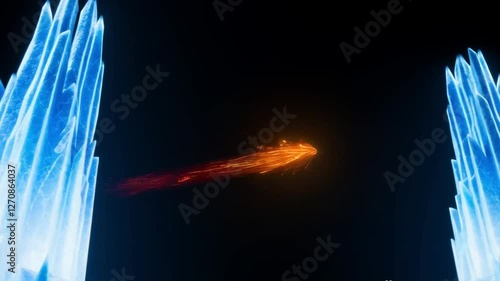 seperate Fire ball and Ice with spark concept design on black background. 