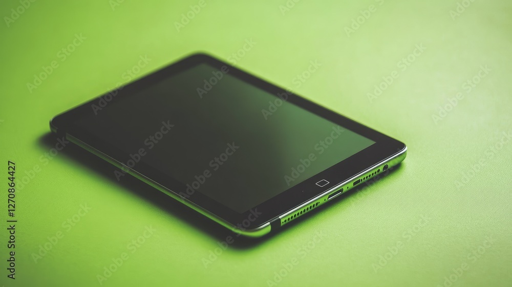 Modern tablet with a USB-C charging port, displayed on a green background, symbolizing fast connectivity and power Modern tablet with a USB-C charging port, displayed on a green background, symbolizing fast connectivity and power