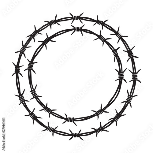 Barbed Wire Circle Silhouette Vector Illustration Security Border Element