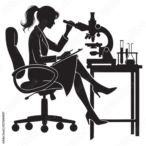Scientific exploration Silhouette a woman in lab studying microscope