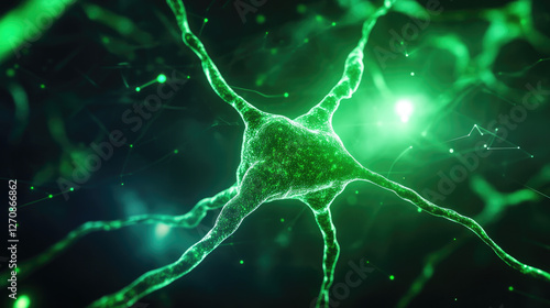 A vibrant green illustration of a neuron, showcasing its complex structure and connections, emphasizing the beauty of neural networks.