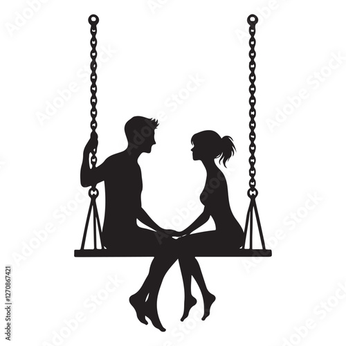 Romantic Silhouette Couple on Swing Expressing Love and Connection
