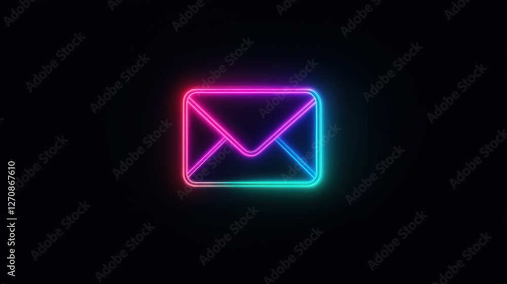 Bright neon envelope icon glowing in vibrant colors against a black background, symbolizing digital communication and messages in a modern world Bright neon envelope icon glowing in vibrant colors against a black background, symbolizing digital communication and messages in a modern world