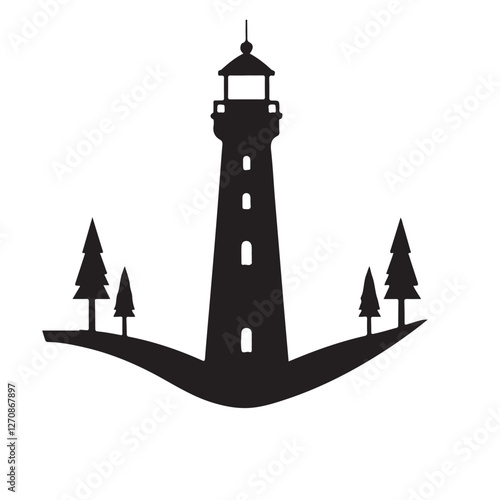 Silhouette Coastal Lighthouse Beacon Illuminating the Landscape Illustration Art