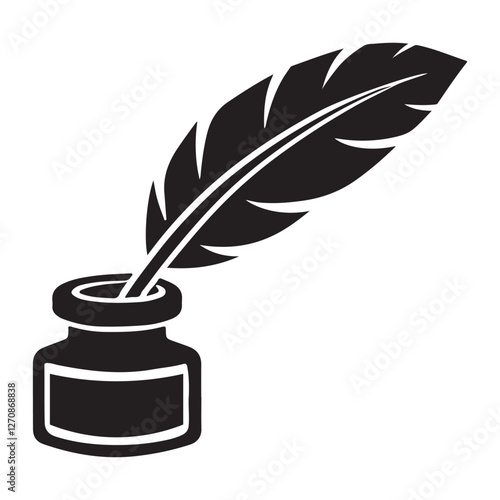 Feather Quill and Inkwell Silhouette Vector Art of Classic Writing