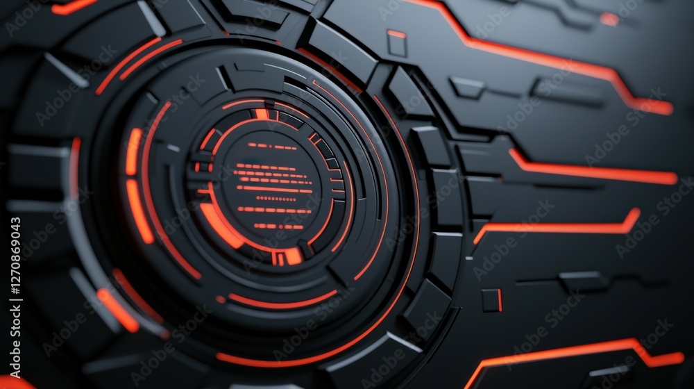 Obraz premium Customer experience feedback optimization concept. Futuristic circular design with glowing orange lines on a dark background.