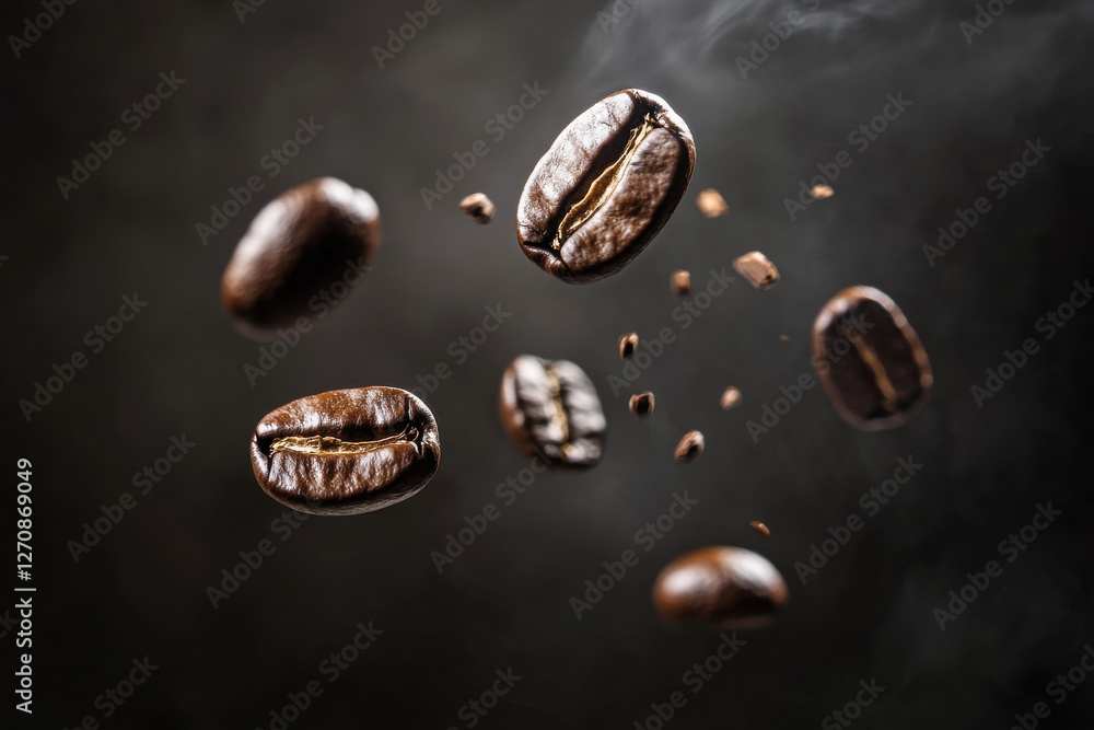 Coffee beans in flight on a dark background
Coffee beans in flight on a dark background