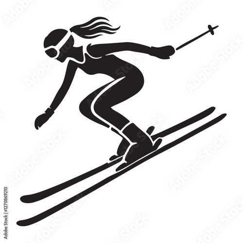 Female Skier Silhouette Downhill Vector Illustration for Sports Designs