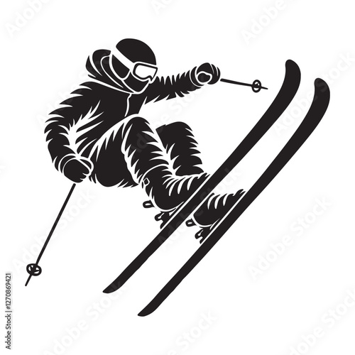 Extreme Skiing Silhouette Illustration for Winter Sports Enthusiasts and Professionals