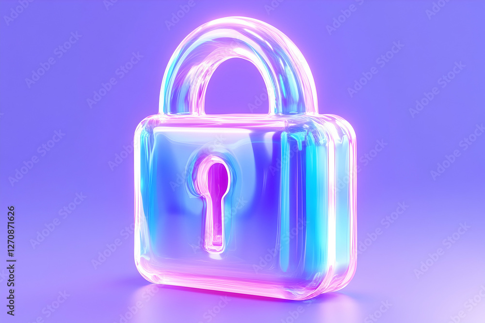 Holographic Lock Icon on Purple Background for Security or Privacy Representation Holographic Lock Icon on Purple Background for Security or Privacy Representation