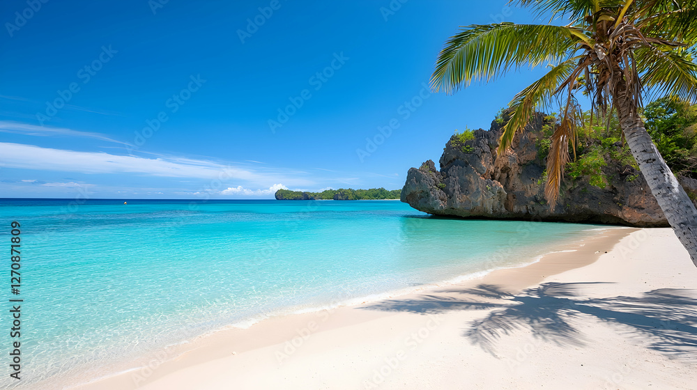 Tranquil Beach Scene In Philippines With Turquoise Water And Palm Trees Tranquil Beach Scene In Philippines With Turquoise Water And Palm Trees