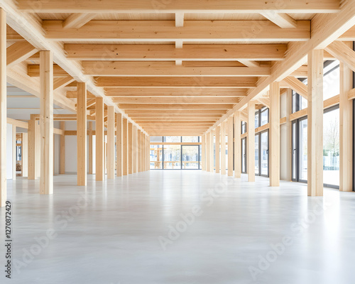 Wallpaper Mural Interior of wooden structure building with beams, columns, and natural lighting Torontodigital.ca