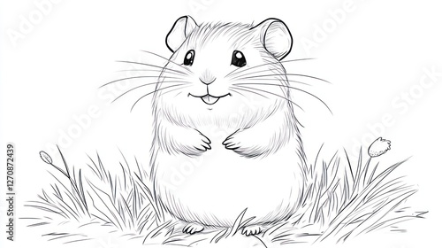 Happy hamster in grass, meadow background, children's book illustration photo