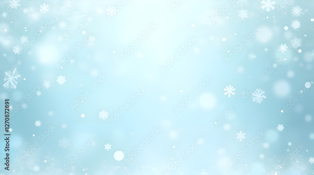 Soft Winter Snowflake Background with Frosty Light Blue Bokeh Effect Soft Winter Snowflake Background with Frosty Light Blue Bokeh Effect