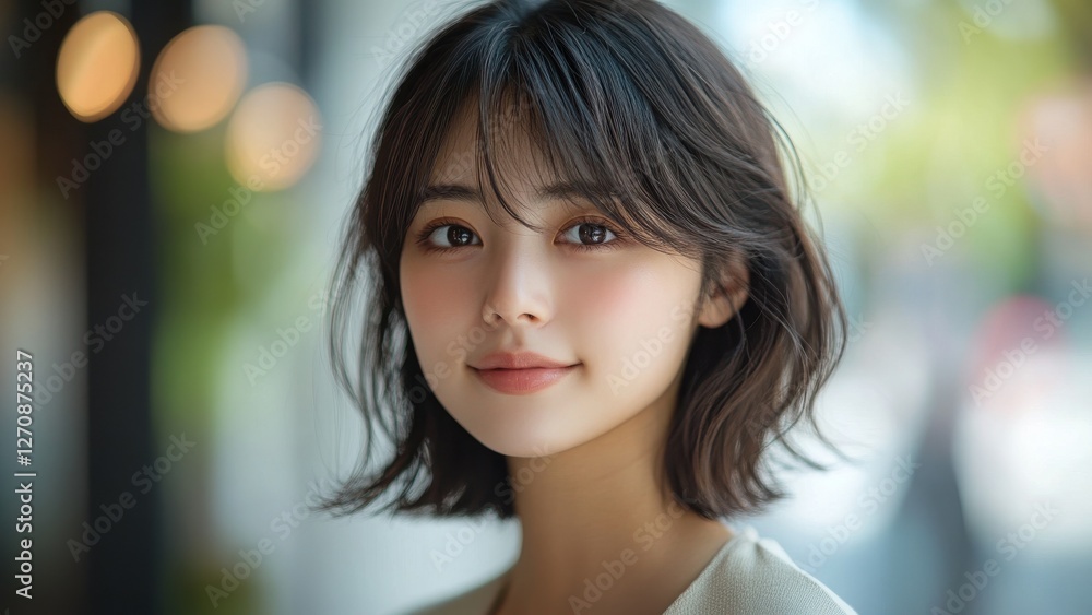 ショートボブの女性の自然なポートレート ショートボブの女性の自然なポートレート