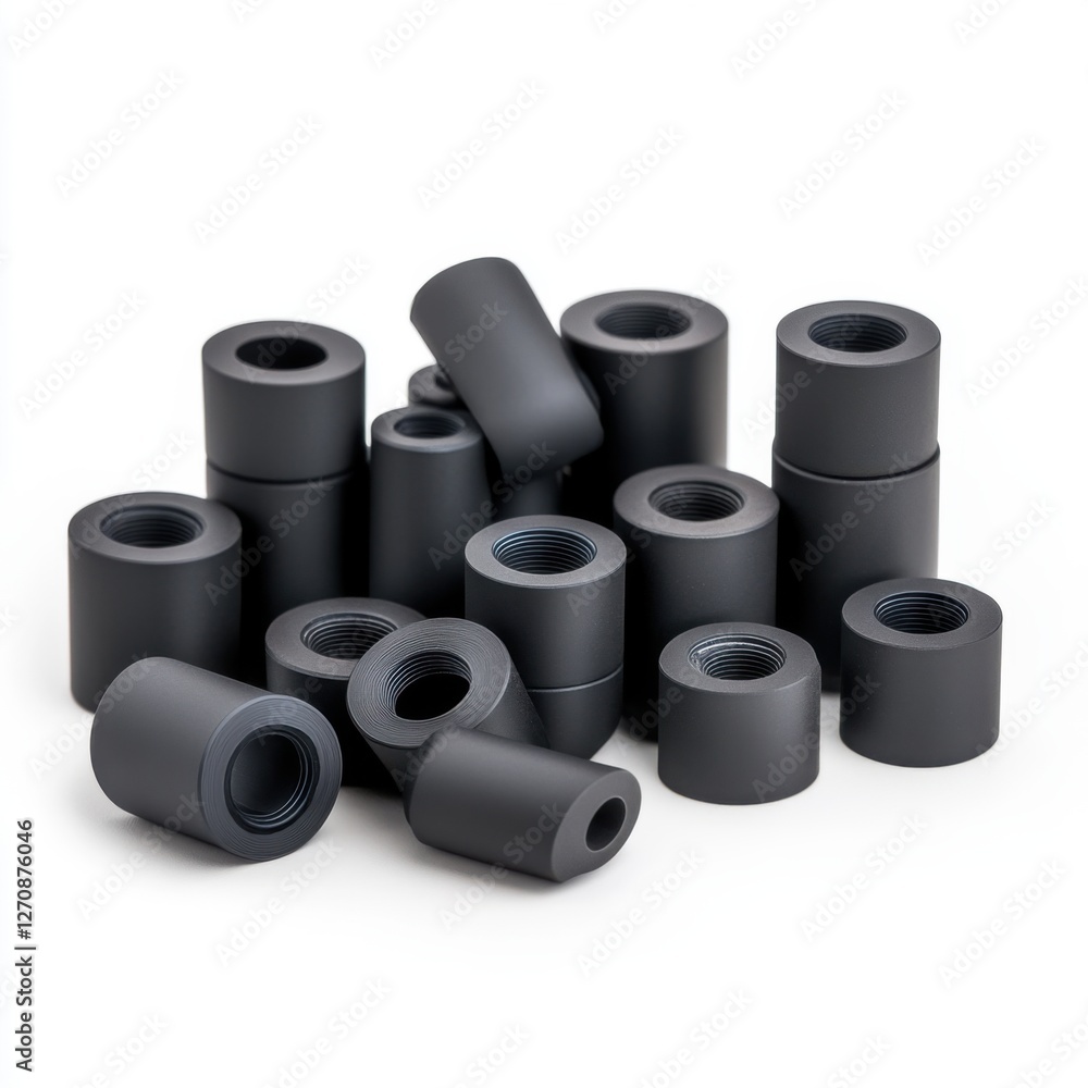 Collection of Black Plastic Pipe Connectors in Various Sizes on a Light Background Collection of Black Plastic Pipe Connectors in Various Sizes on a Light Background
