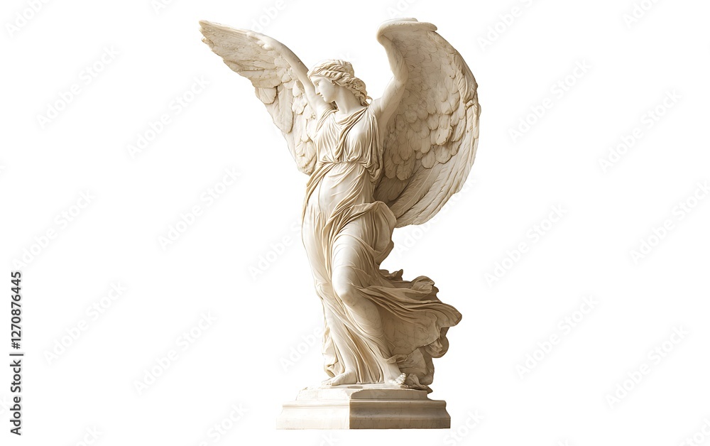Classical statue of an angel, isolated on white background, for religious or art display Classical statue of an angel, isolated on white background, for religious or art display