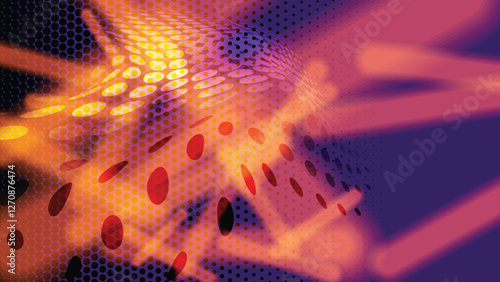 Abstract neon light and dot halftone screen creative background. Vector illustration.