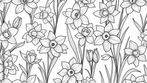 Wallpaper Mural Seamless black and white Minimalist Monochrome Floral Line Art Pattern. Fashion branding, stationery, wallpaper, high-end packaging, luxury branding, minimalist design projects, background, banner Torontodigital.ca