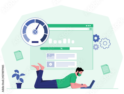 Fast Website Loading Illustration | Speed Optimization Vector Graphic | Enhance User Experience with Load Time Design | SEO Friendly Visual for Web Performance and Engagement