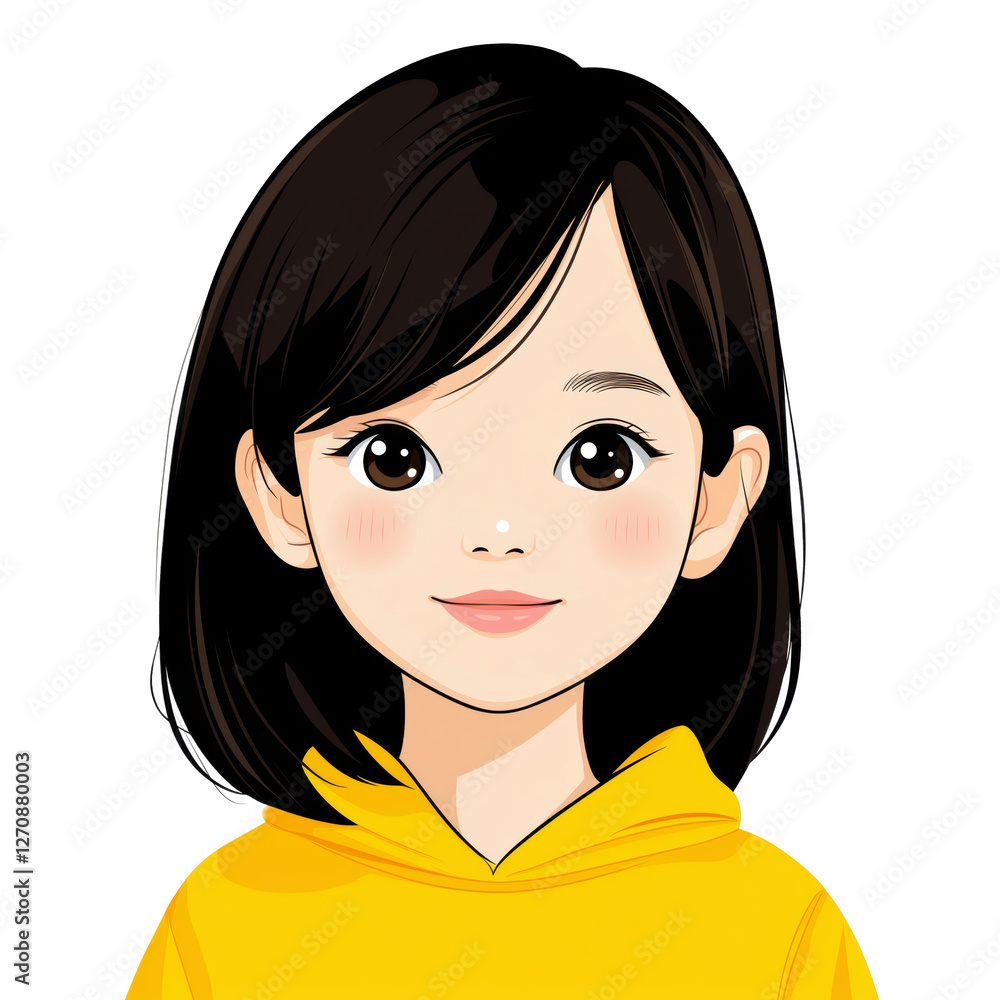 Jeune fille en illustration 2d, cheveux court sur fond transparent, isolé. Jeune fille en illustration 2d, cheveux court sur fond transparent, isolé.