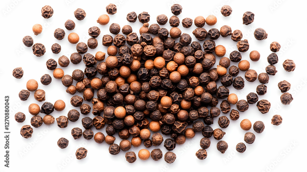 Pile of peppercorns for spice and cooking ingredient on white, isolated background Pile of peppercorns for spice and cooking ingredient on white, isolated background