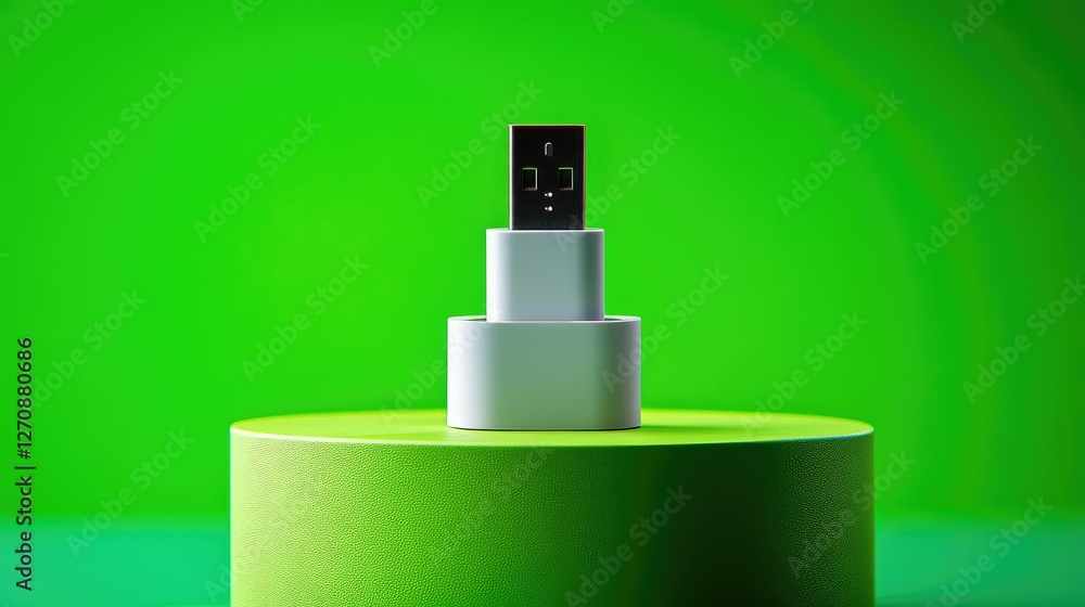 Ultra-fast USB-C charger with Power Delivery technology, displayed on a vibrant green background, representing advanced charging capabilities Ultra-fast USB-C charger with Power Delivery technology, displayed on a vibrant green background, representing advanced charging capabilities