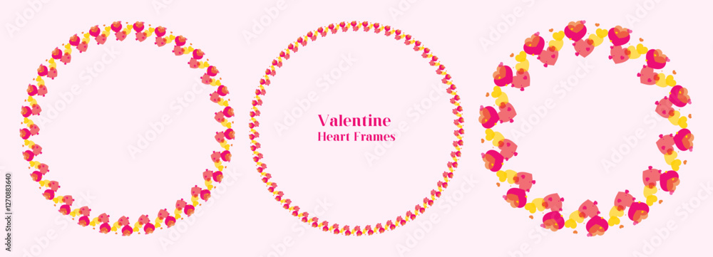 Elegant circular frames adorned with delicate pink and yellow heart-shaped elements. romantic and festive aesthetic. Decorative elements perfect for framing text images or enhancing creative design. Elegant circular frames adorned with delicate pink and yellow heart-shaped elements. romantic and festive aesthetic. Decorative elements perfect for framing text images or enhancing creative design.