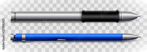 Set of Realistic 3D Ball Pens Isolated on transparent background