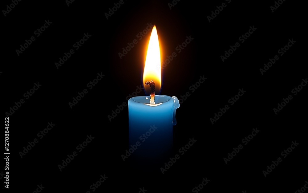 Blue candle flame burning brightly on a black background for decoration or memorial Blue candle flame burning brightly on a black background for decoration or memorial