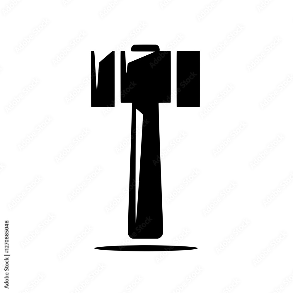 Powerful Hammer Silhouette: A bold, graphic silhouette of a traditional hammer, rendered in striking black and white, perfect for conveying strength, construction, or industrial themes. Powerful Hammer Silhouette: A bold, graphic silhouette of a traditional hammer, rendered in striking black and white, perfect for conveying strength, construction, or industrial themes.