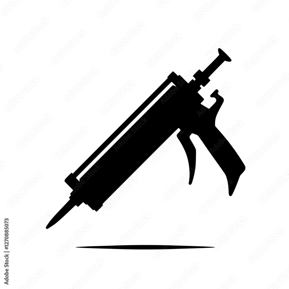 Silhouette of a Caulk Gun: A sleek, black silhouette of a caulk gun, a vital tool for construction and home improvement. Silhouette of a Caulk Gun: A sleek, black silhouette of a caulk gun, a vital tool for construction and home improvement.