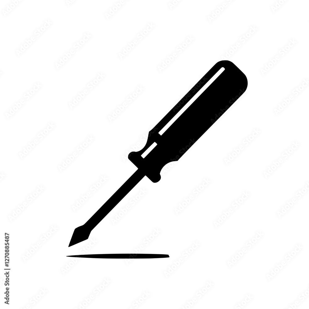 Precision in the Black and White: A meticulously crafted silhouette of a flathead screwdriver, symbolizing precision, repair, and the art of taking things apart and putting them back together. Precision in the Black and White: A meticulously crafted silhouette of a flathead screwdriver, symbolizing precision, repair, and the art of taking things apart and putting them back together.