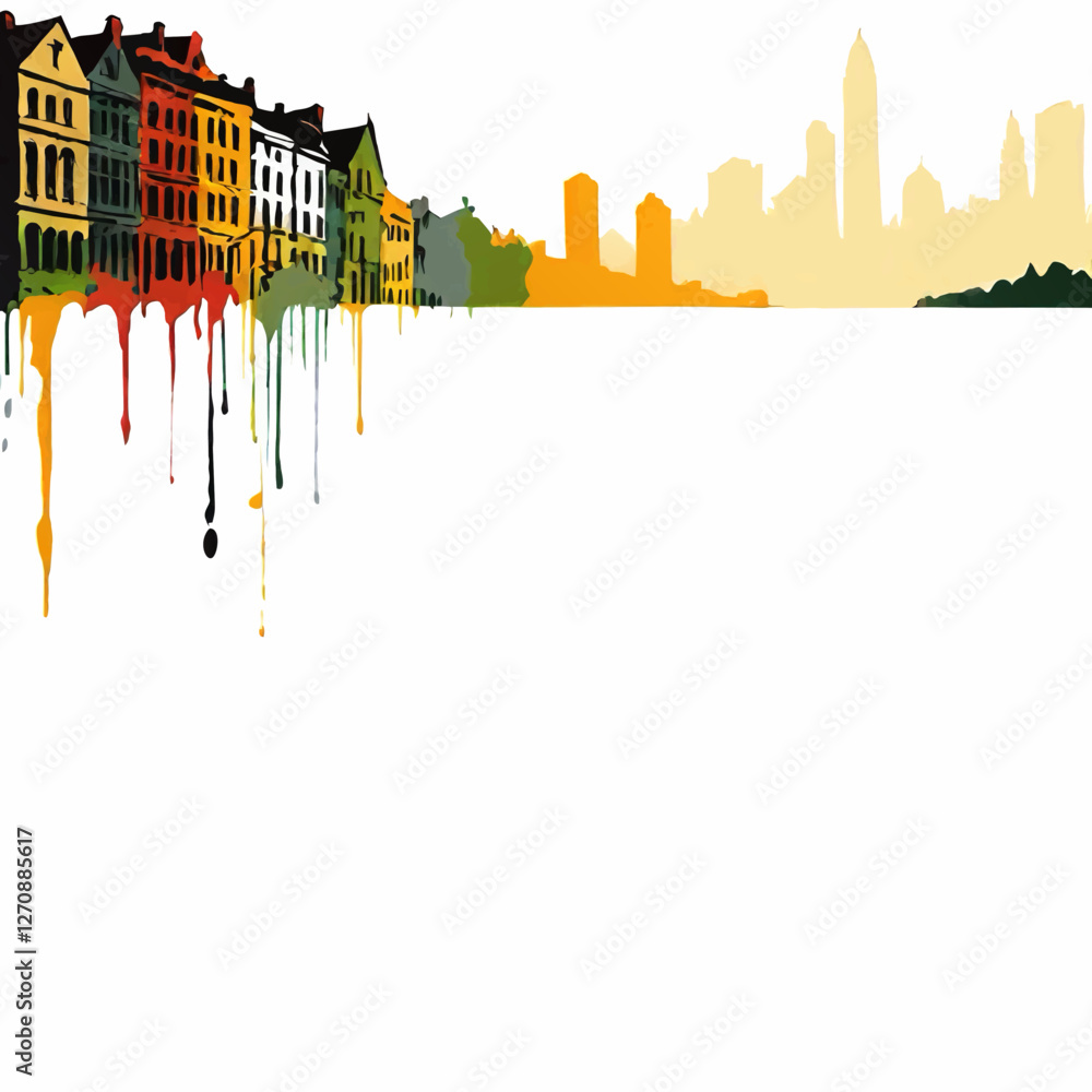 Obraz premium abstract city skyline with row of old houses and blank area to insert text