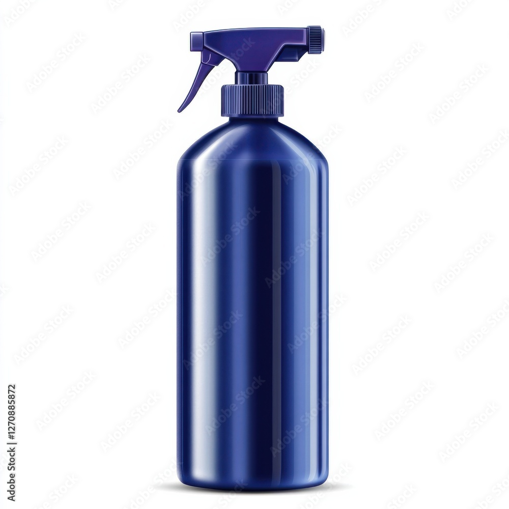 A sleek, blue spray bottle with a trigger nozzle, designed for dispensing liquid products, standing prominently against a white background. A sleek, blue spray bottle with a trigger nozzle, designed for dispensing liquid products, standing prominently against a white background.