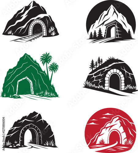 cave entrance vector silhouette logo illustration design set