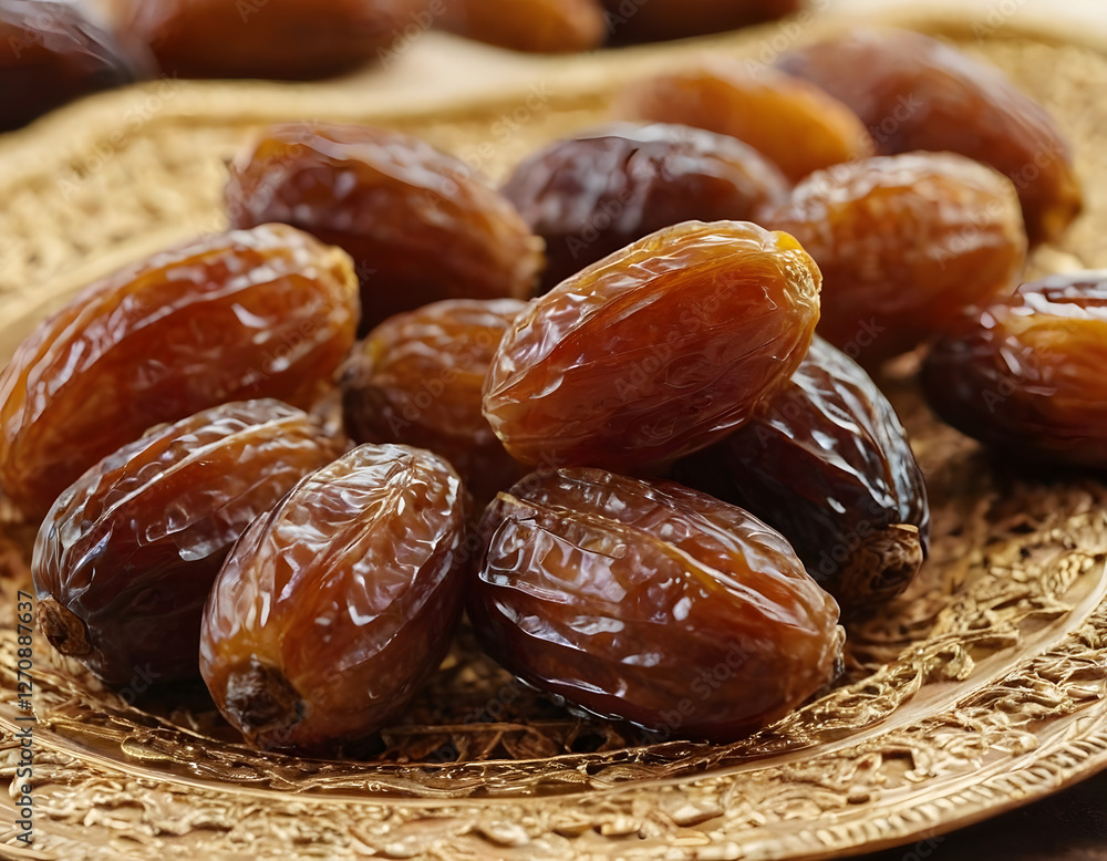 Dried date palm fruits or kurma, Ramazan food, for Iftar, the religious month of Ramzan Kareem, close up dried dates on a wooden table Dried date palm fruits or kurma, Ramazan food, for Iftar, the religious month of Ramzan Kareem, close up dried dates on a wooden table