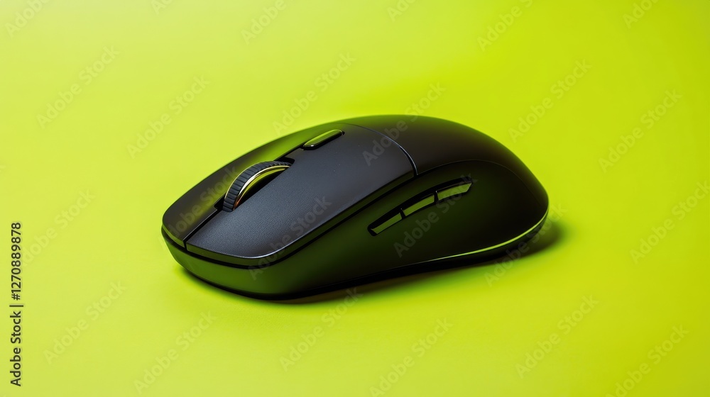 Wireless mouse with side scroll and customizable DPI, displayed on a bright green backdrop, symbolizing productivity tools Wireless mouse with side scroll and customizable DPI, displayed on a bright green backdrop, symbolizing productivity tools