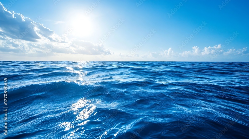 Endless ocean view showcasing gentle waves and a bright blue sky creating a serene atmosphere : Generative AI