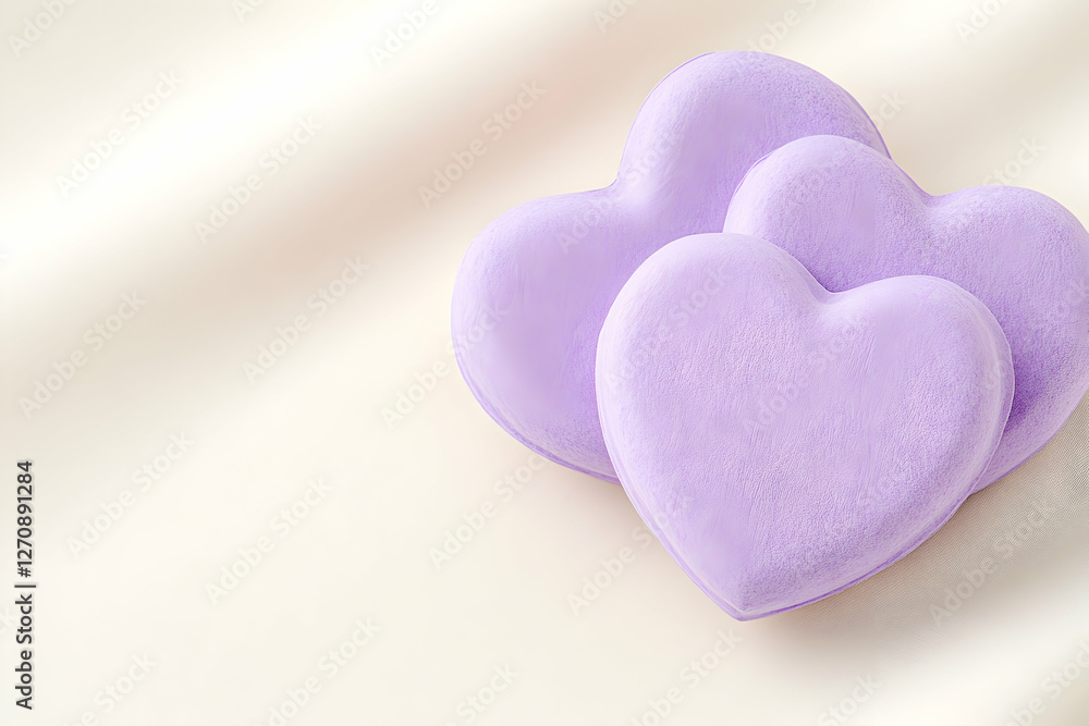 Three purple hearts on silk background for love, romance, or Valentine's Day card Three purple hearts on silk background for love, romance, or Valentine's Day card