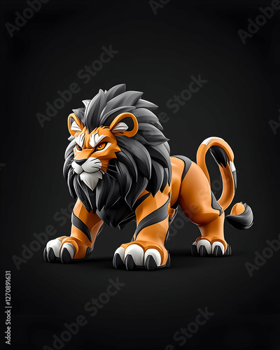 Toy lion posed on solid backdrop for children's book, education or advertising photo