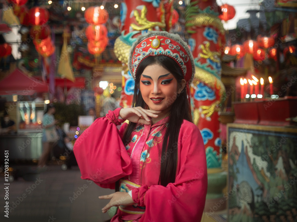 Beautiful young woman with Chinese Opera dress in Chiang Mai, Thailand.