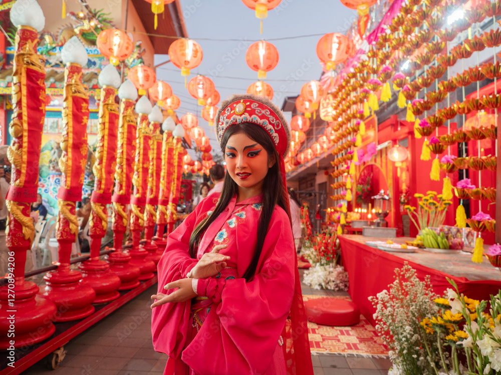 Beautiful young woman with Chinese Opera dress in Chiang Mai, Thailand.