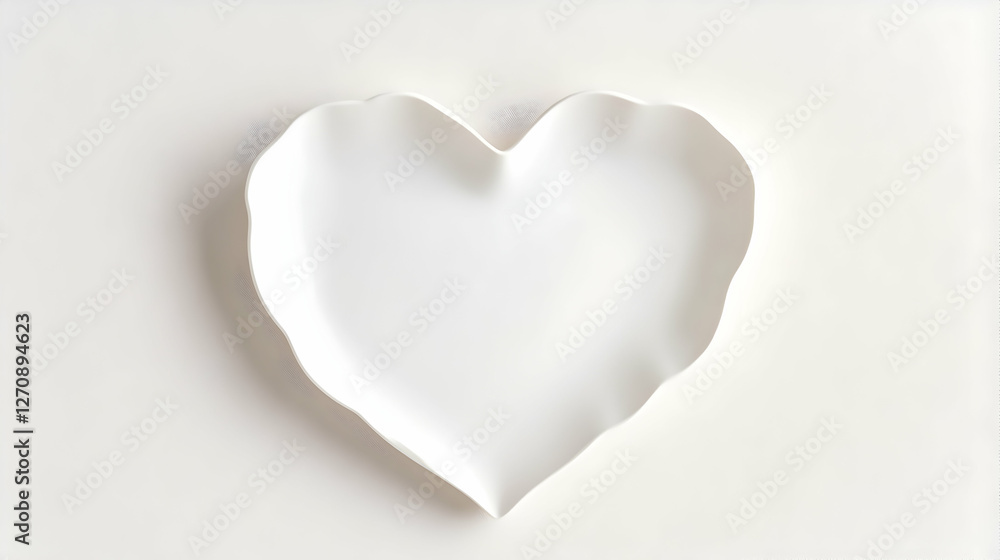 White Heart-Shaped Plate on Clean White Background for Valentine's Day Promotion White Heart-Shaped Plate on Clean White Background for Valentine's Day Promotion