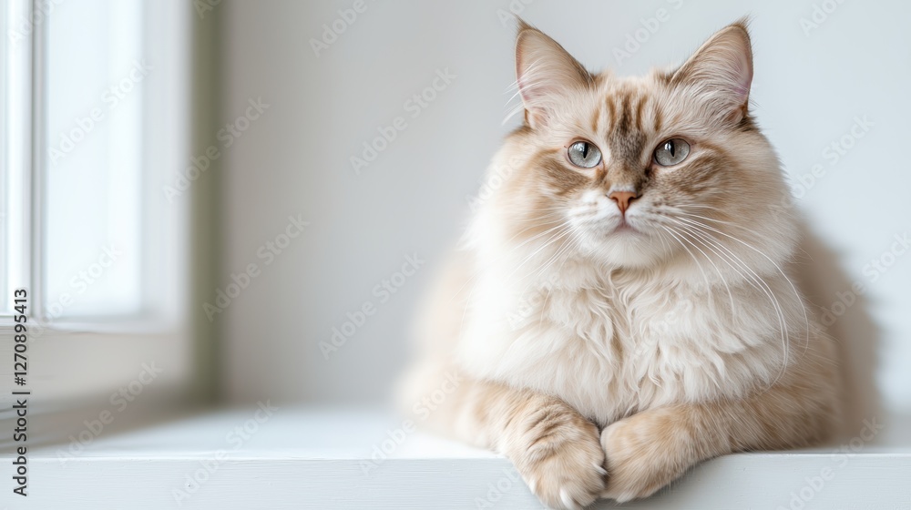 Fluffy cat lounging by the window Fluffy cat lounging by the window