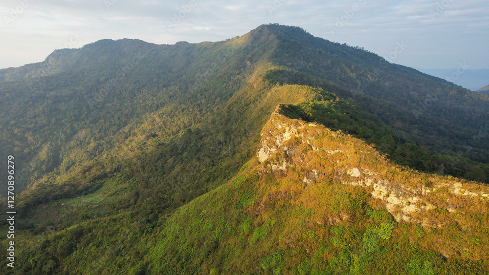 Fototapeta premium Aerial landscape view of the mountain range by drone