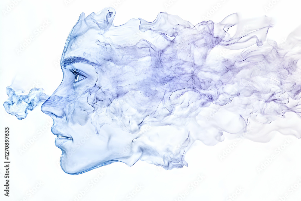Fototapeta premium Woman's profile merged with smoke, concept idea for health or inner peace
