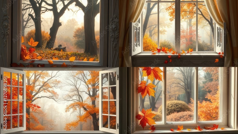 Fototapeta premium Beautiful Fall Colors Framed by Windows